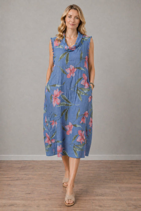 Floral Linen Dress Denim