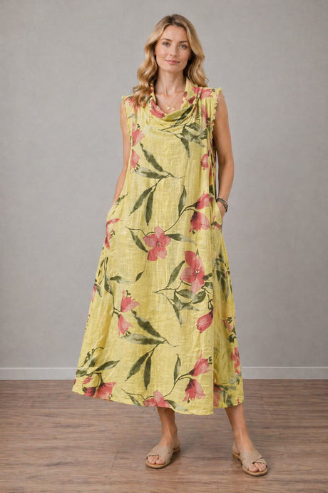 Floral Linen Dress Lemon
