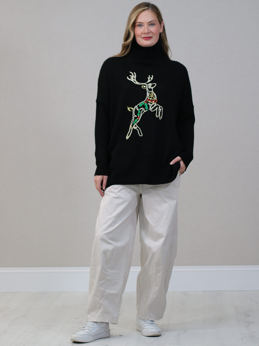 Batwing Knit Reindeer Xmas Jumper