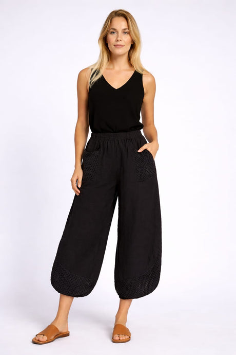 Crochet Linen Trouser Black