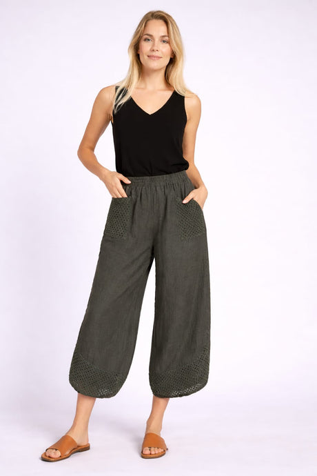 Crochet Linen Trouser Khaki