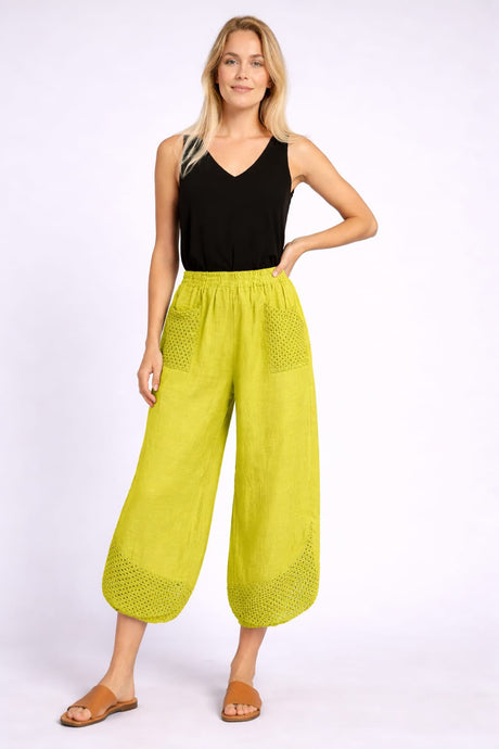 Crochet Linen Trouser Lime Green