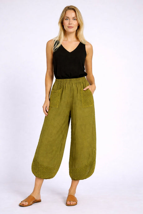 Crochet Linen Trouser Olive