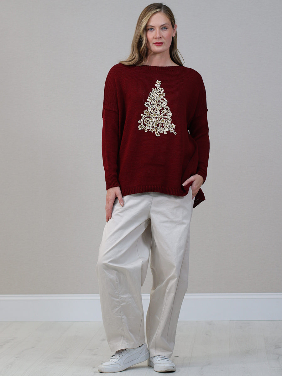 Crochet Knit Hi-Lo Xmas Jumper