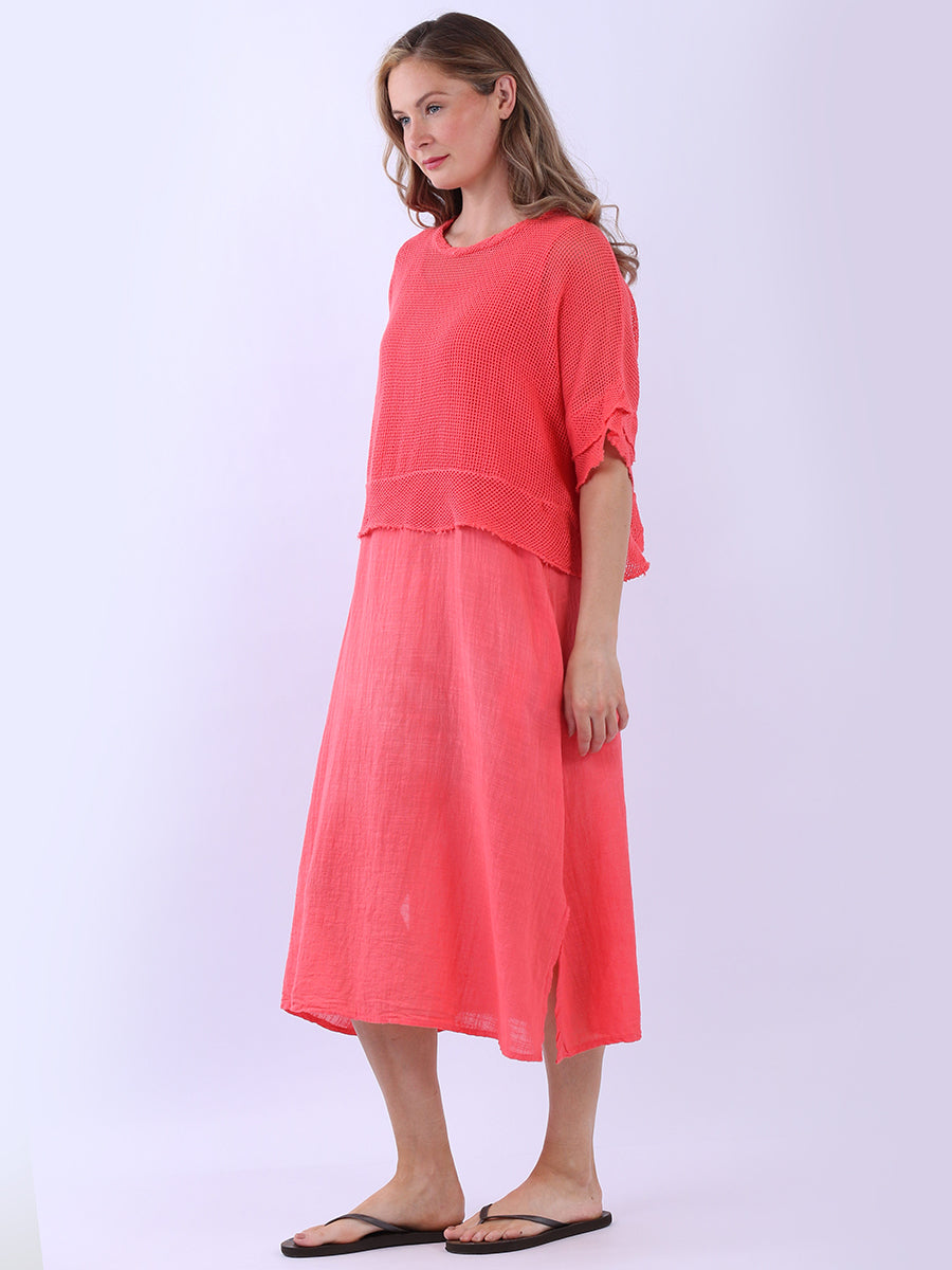 Mesh Net Solid Cotton Dress