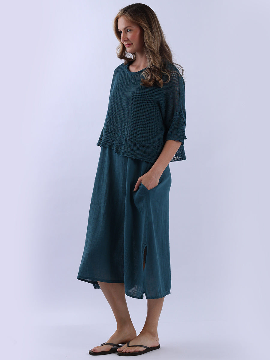 Mesh Net Solid Cotton Dress
