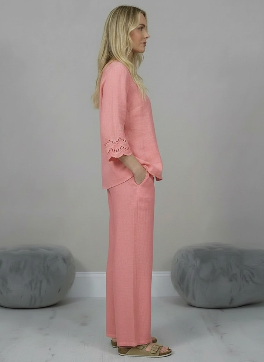 Eyelet Sleeves Linen Crop Boxy Top