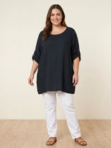 Plus Size Broderie Cotton Top Black