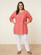 Plus Size Broderie Cotton Top Coral