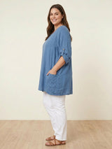 Broderie Back Front Pockets Plain Cotton Top