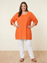 Plus Size Broderie Cotton Top Orange
