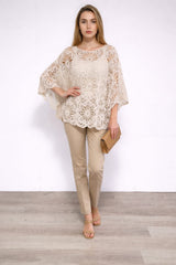 Floral Crochet Top Beige