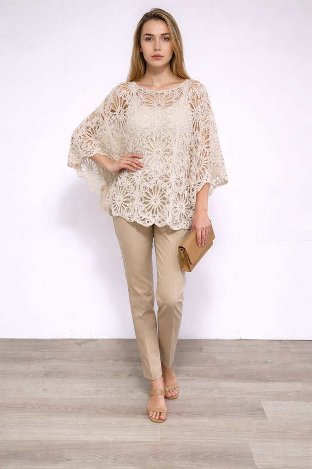 Floral Crochet Top Beige