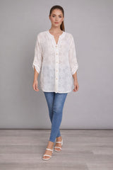 Cotton Embroidered Button Down Top White