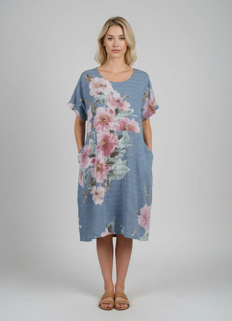 Floral Cotton Dress Denim