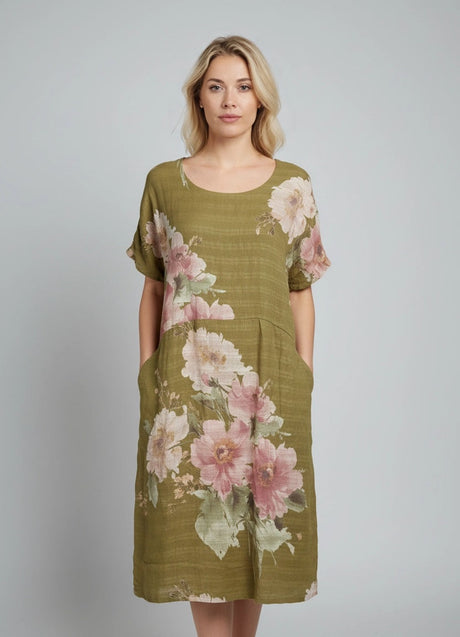 Floral Cotton Dress Olive