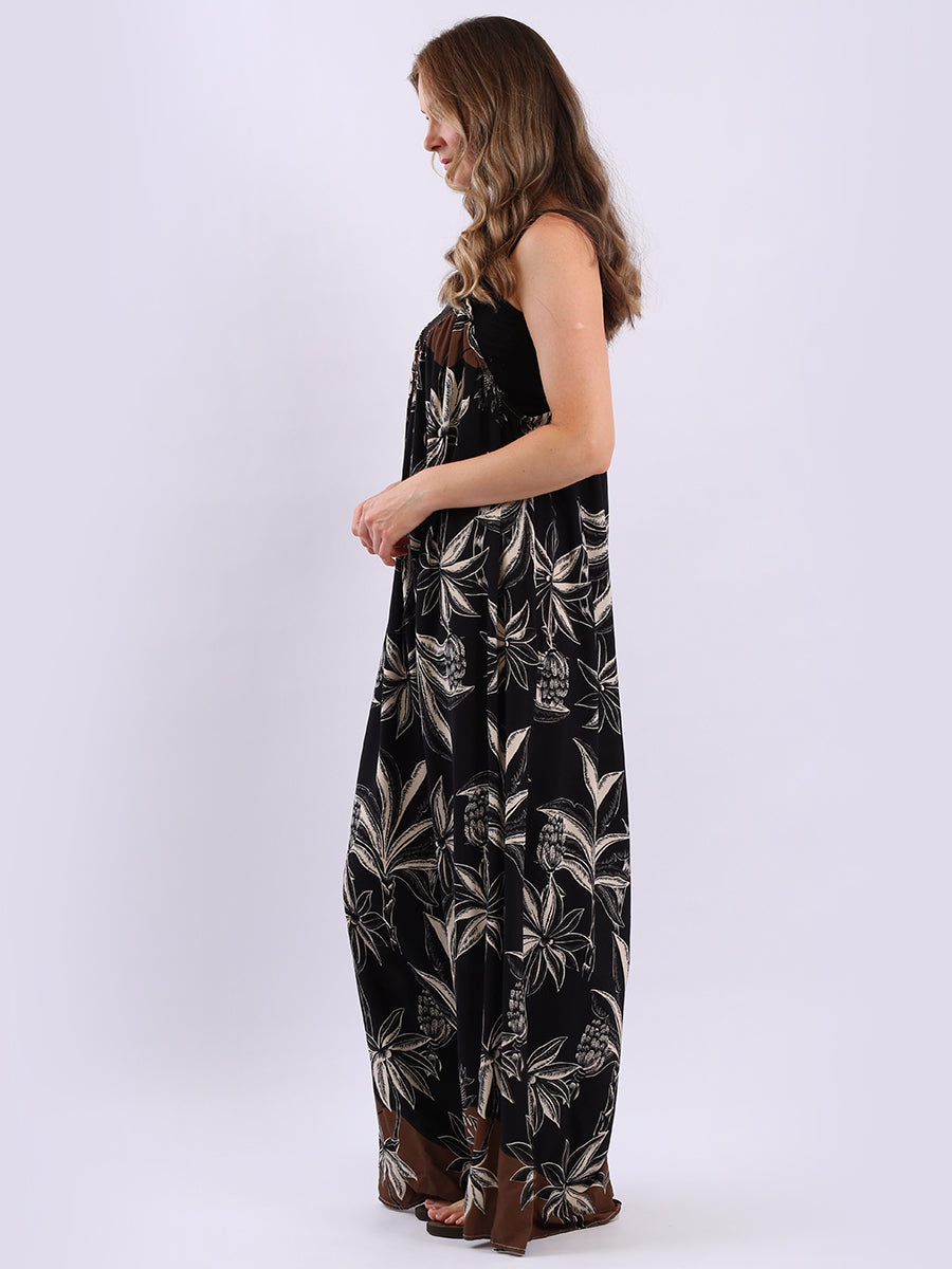 Plus Size Floral Strappy Cotton Jumpsuit