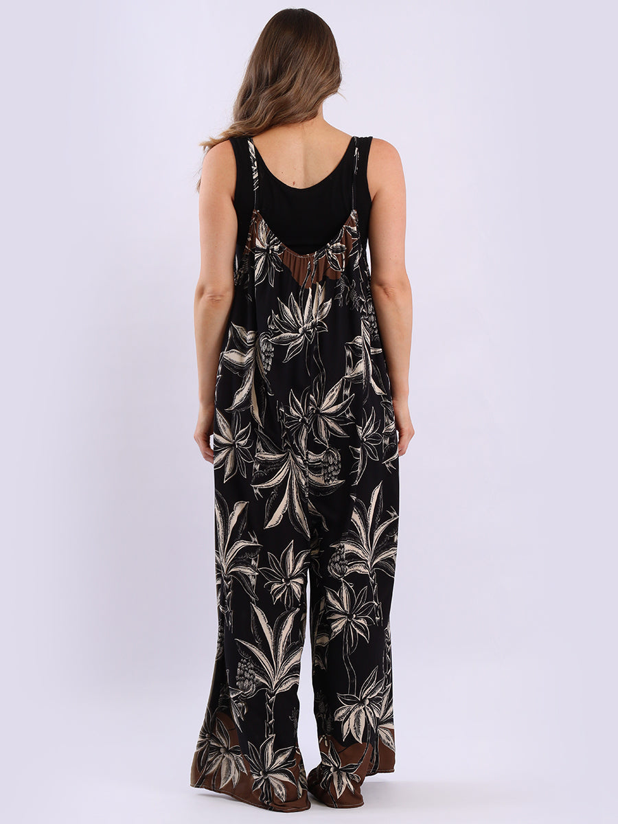 Plus Size Floral Strappy Cotton Jumpsuit