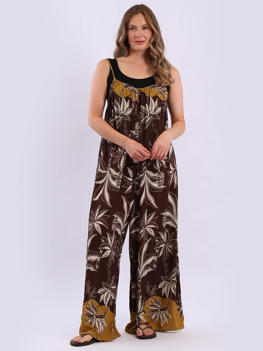 Floral Oversized Cotton Jumpsuit Chocolate