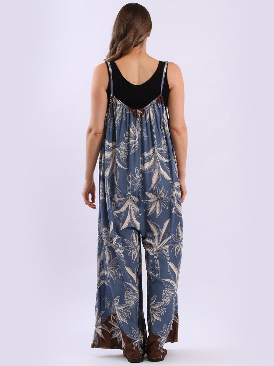 Plus Size Floral Strappy Cotton Jumpsuit