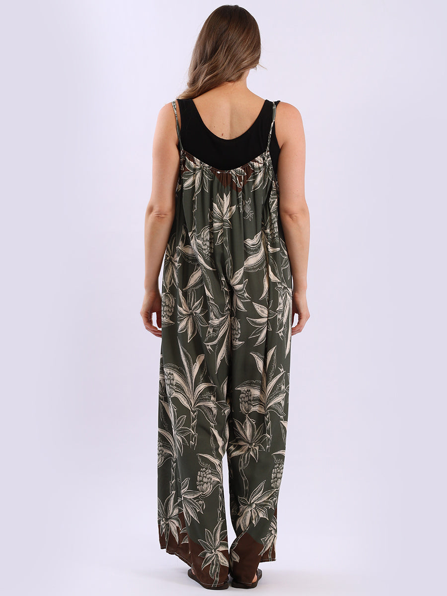 Plus Size Floral Strappy Cotton Jumpsuit