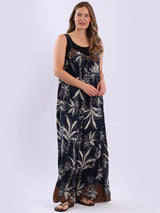 Floral Oversized Cotton Jumpsuit Navy