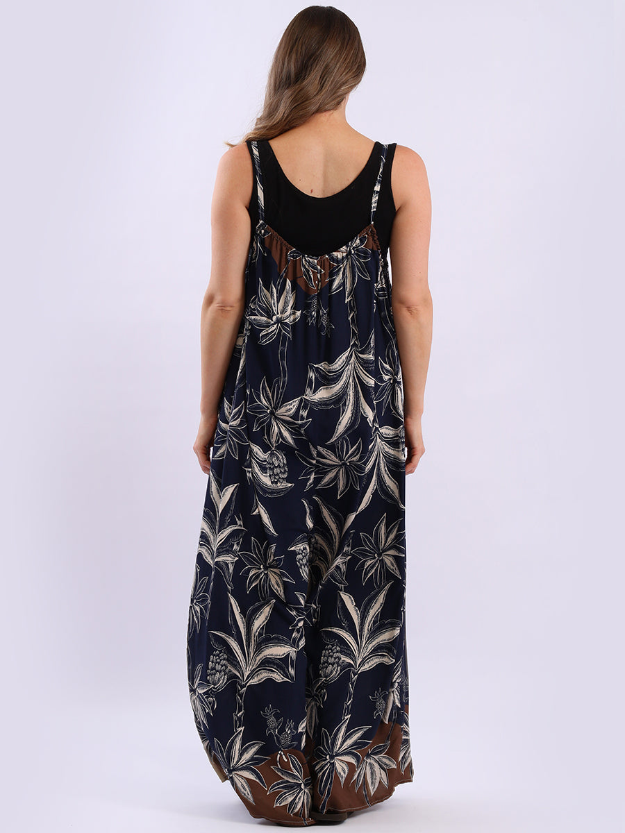 Plus Size Floral Strappy Cotton Jumpsuit