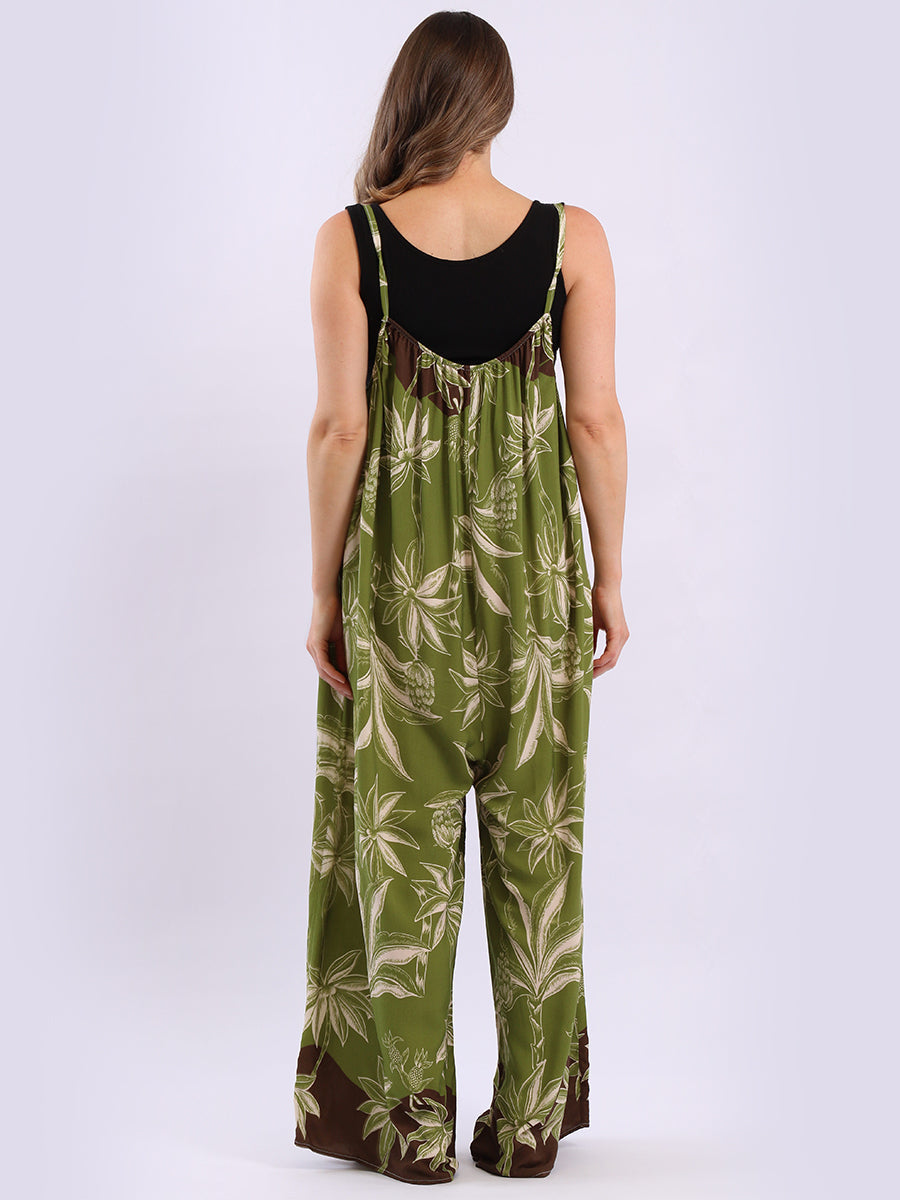 Plus Size Floral Strappy Cotton Jumpsuit