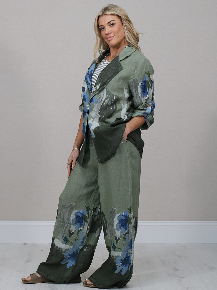 Made In Italy Floral Front Button Linen Jacket