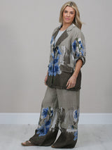 Made In Italy Floral Front Button Linen Jacket