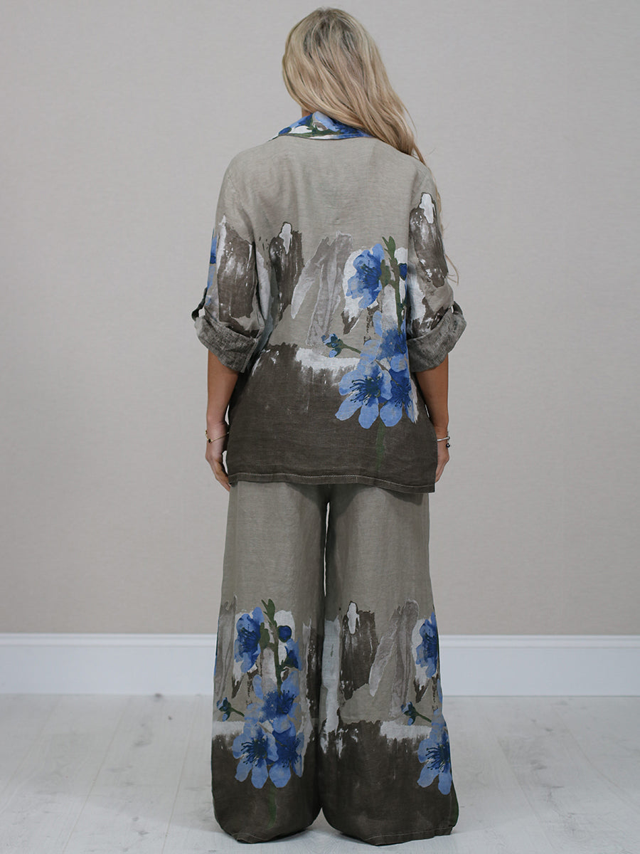 Made In Italy Floral Front Button Linen Jacket