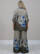 Made In Italy Floral Front Button Linen Jacket