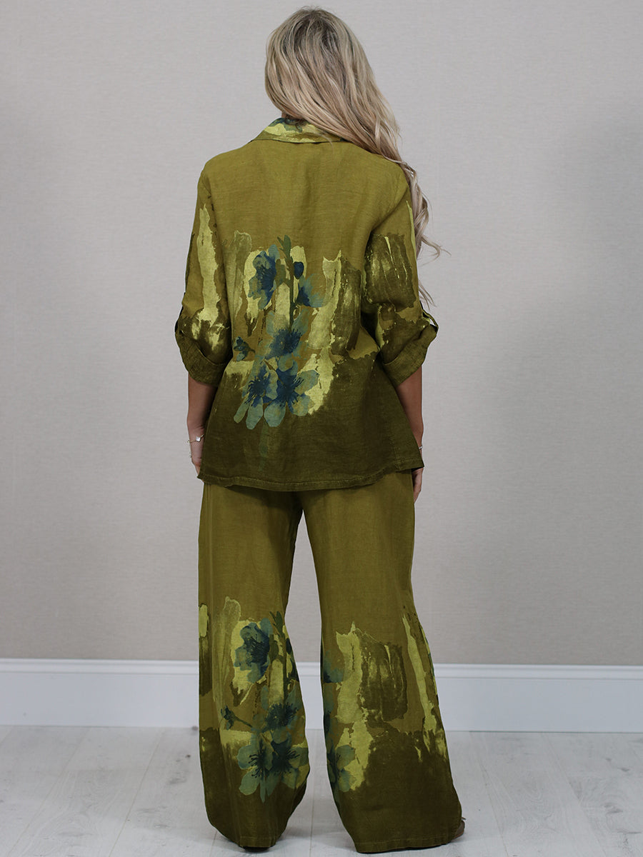 Made In Italy Floral Front Button Linen Jacket