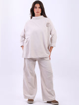 Cowl Neck Solid Cotton Corduroy Baggy Top