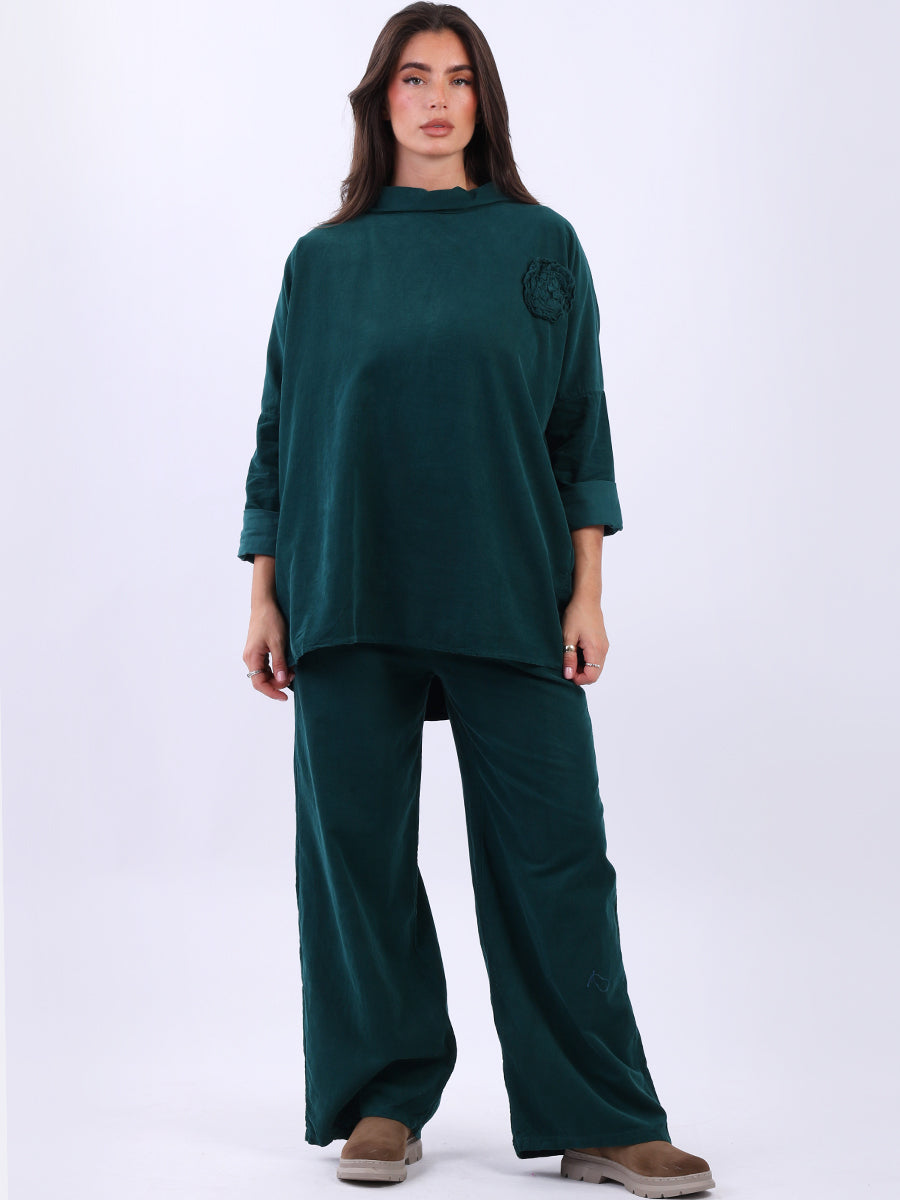 Cowl Neck Solid Cotton Corduroy Baggy Top