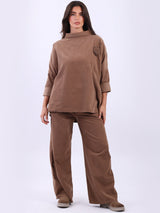 Cowl Neck Solid Cotton Corduroy Baggy Top