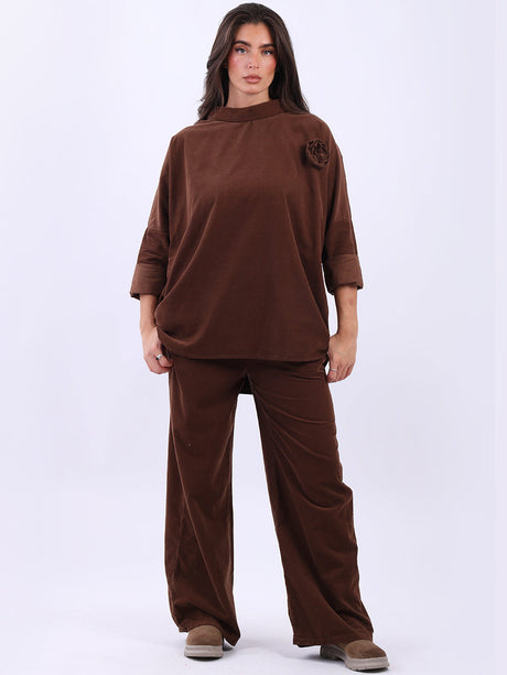 Cowl Neck Solid Cotton Corduroy Baggy Top