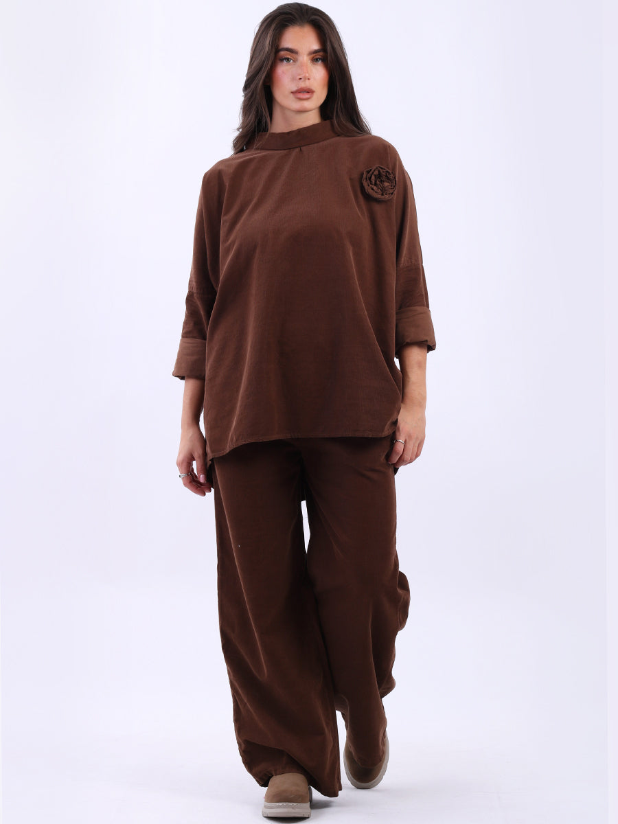 Cowl Neck Solid Cotton Corduroy Baggy Top