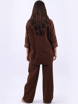 Cowl Neck Solid Cotton Corduroy Baggy Top