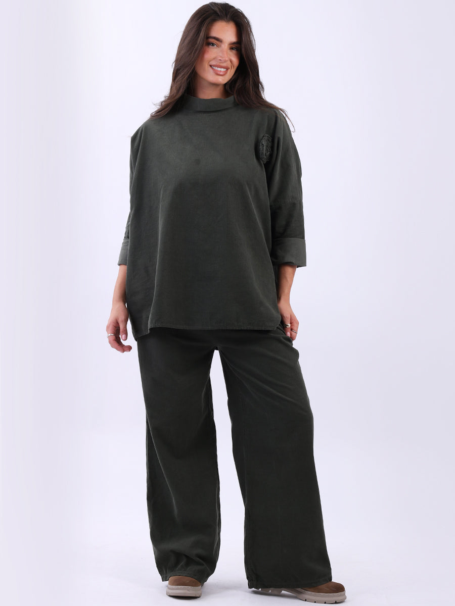 Cowl Neck Solid Cotton Corduroy Baggy Top