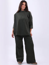 Cowl Neck Solid Cotton Corduroy Baggy Top