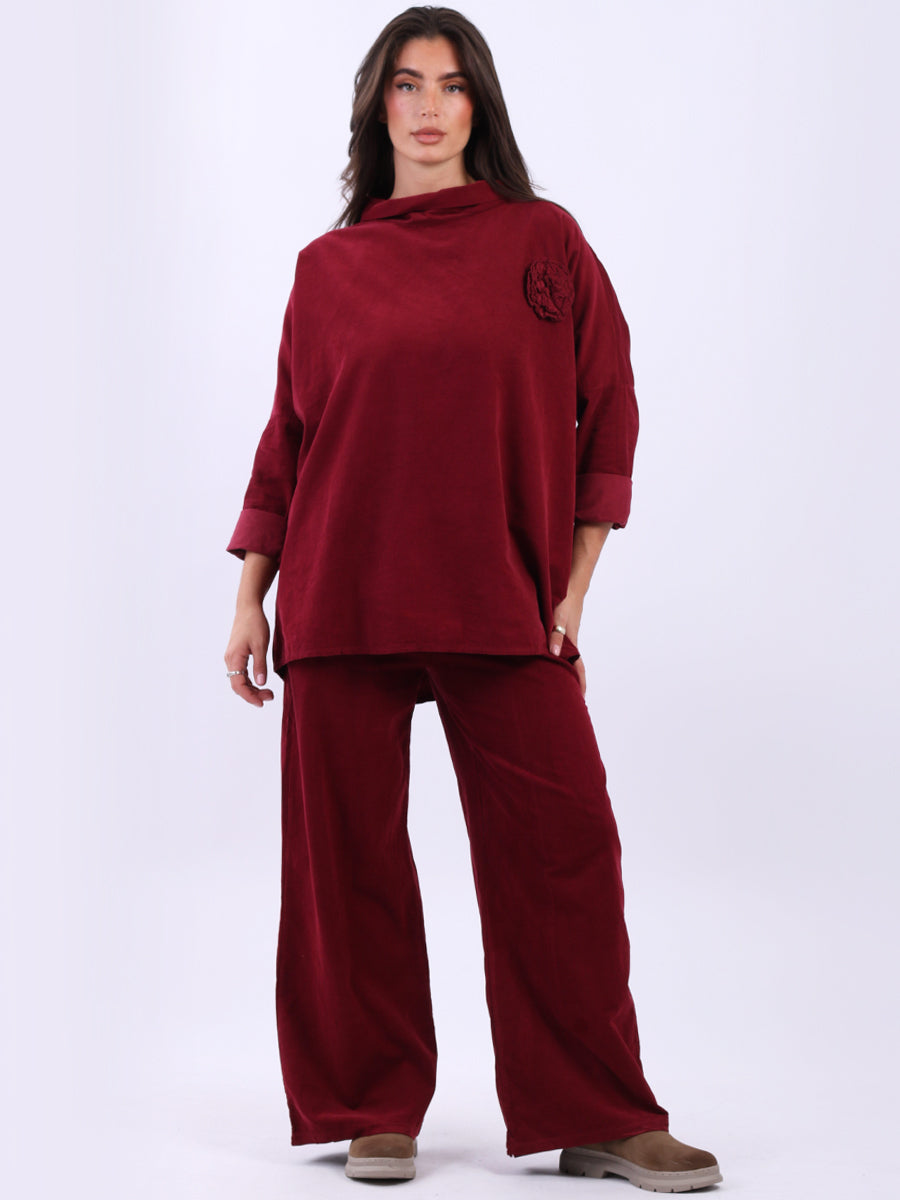 Cowl Neck Solid Cotton Corduroy Baggy Top