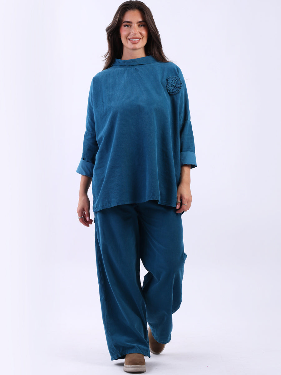 Cowl Neck Solid Cotton Corduroy Baggy Top