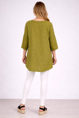 Sequin Flower Applique Plus Size Linen Top