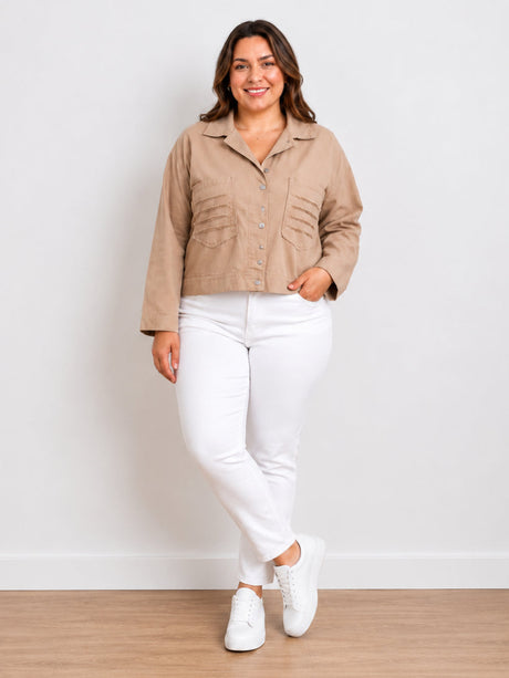 Plus Size Women Buttoned Crop Jacket