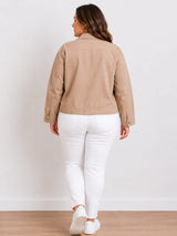 Plus Size Women Buttoned Crop Jacket