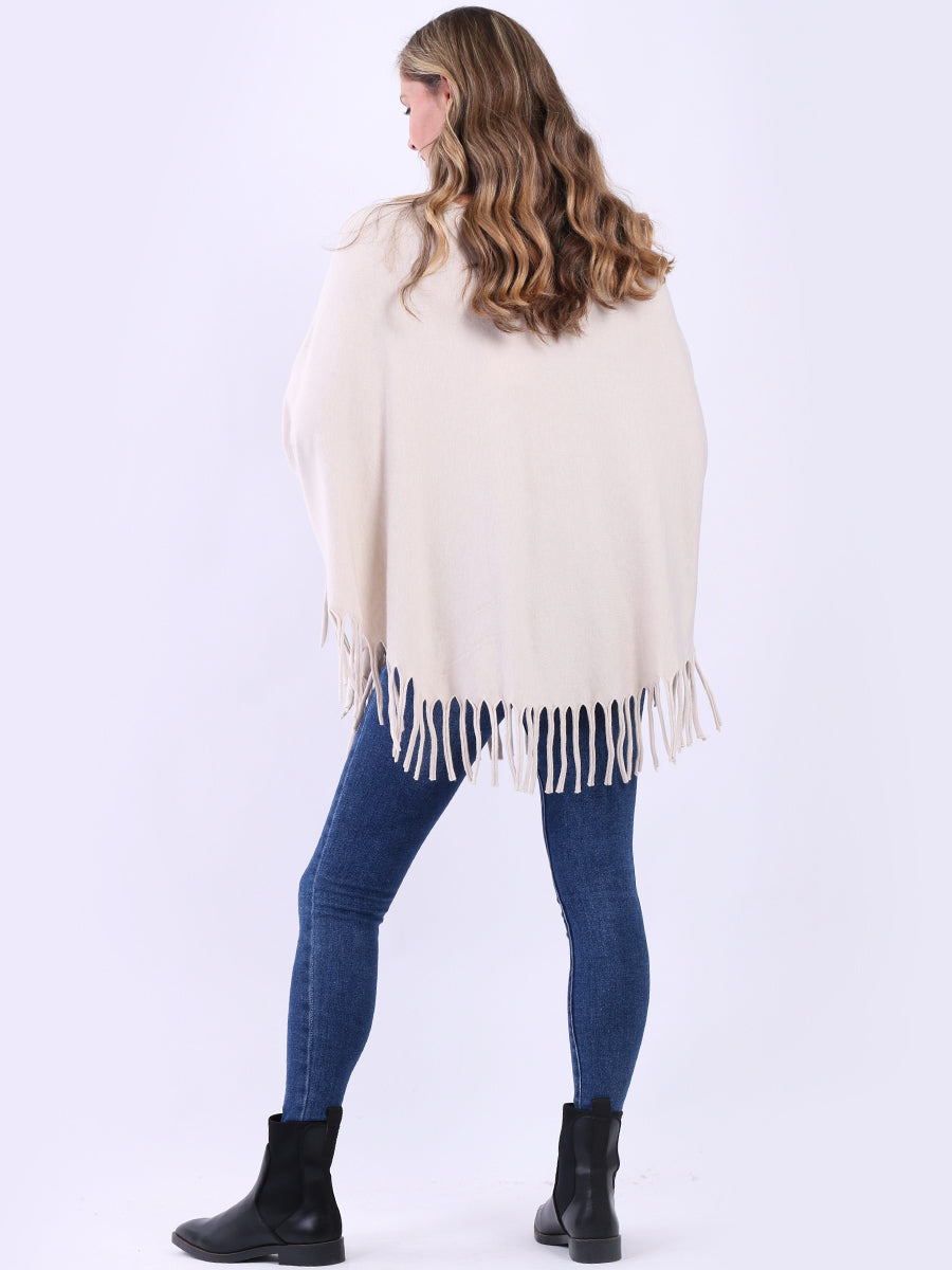 Women Glittery Knitted Fringed Poncho