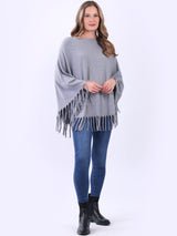 Women Glittery Knitted Fringed Poncho