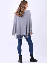 Women Glittery Knitted Fringed Poncho