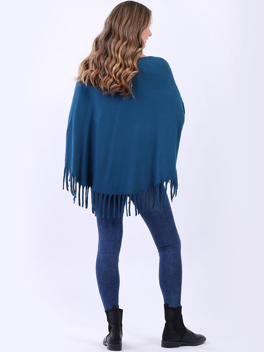 Women Glittery Knitted Fringed Poncho